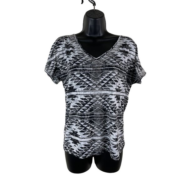 INC International Concepts Top Womens Short Slit Sleeves White Black Size Small - Picture 1 of 11